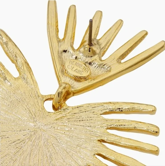 New Kenneth Jay Lane 22K Gold Fan Drop Earrings - Picture 6 of 10